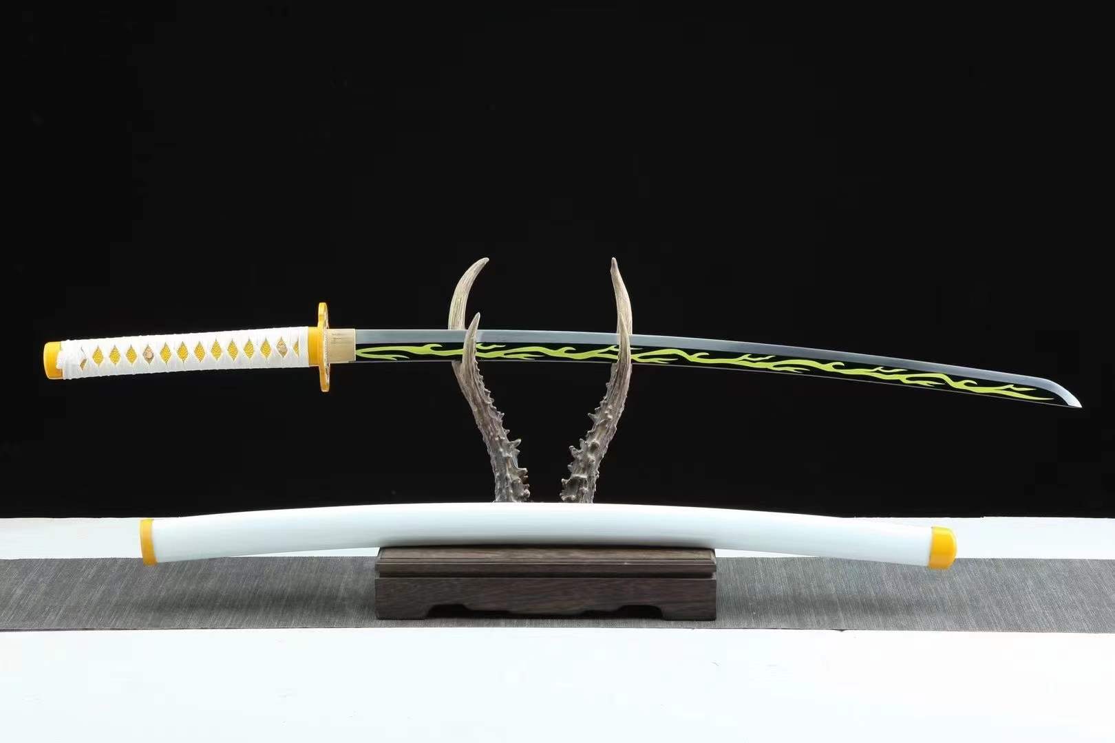 Zenitsu Agatsuma Nichirin Sword – Yellow Lightning Blade Demon Slayer Katana 1045 Carbon Steel(Sharp)