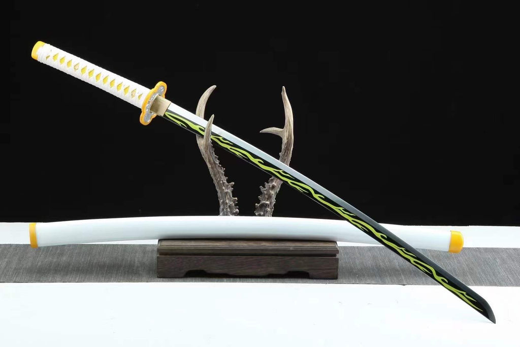 Zenitsu Agatsuma Nichirin Sword – Yellow Lightning Blade Demon Slayer Katana 1045 Carbon Steel(Sharp)
