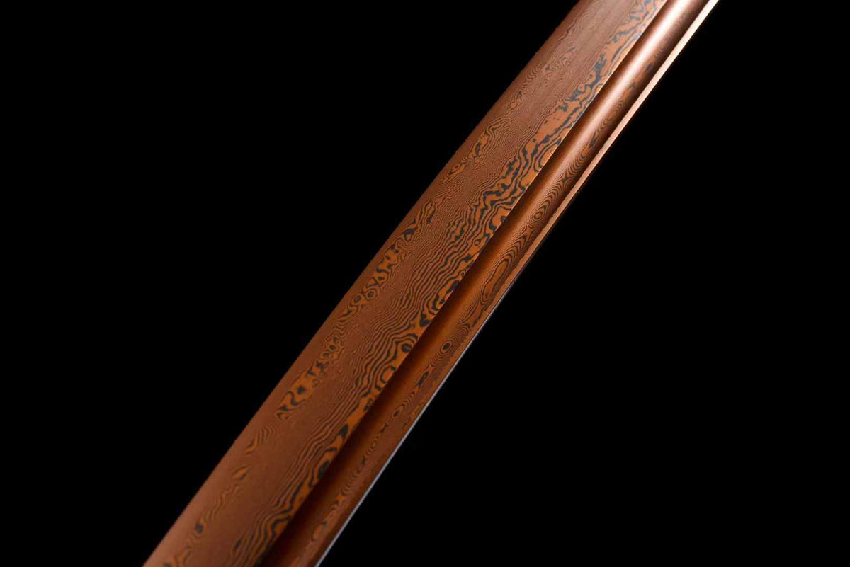 Handmade Pattern Steel Katana Sword, 104cm Japanese Samurai Tachi with Red Gold-Flecked Lacquer Saya, Sakura Alloy Fittings