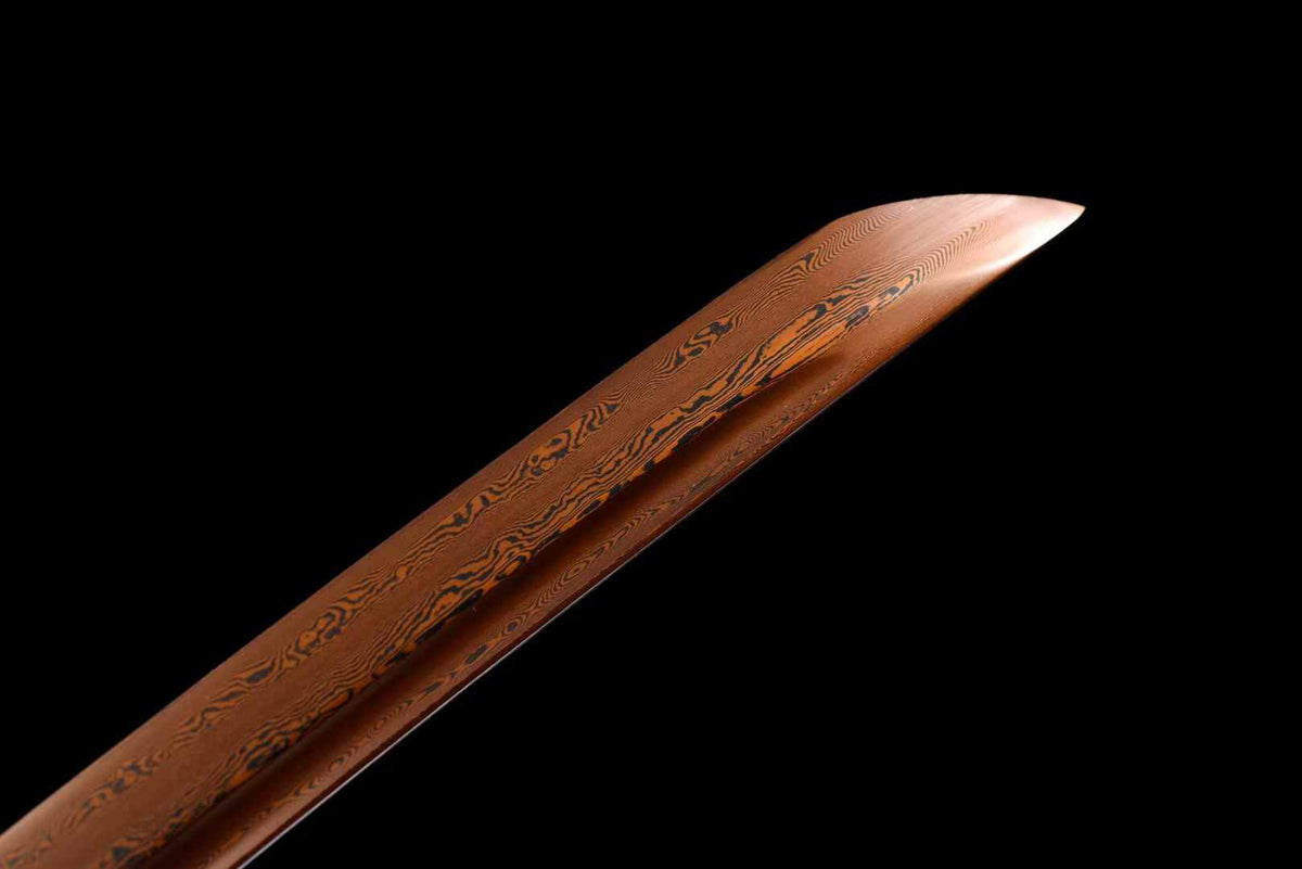 Handmade Pattern Steel Katana Sword, 104cm Japanese Samurai Tachi with Red Gold-Flecked Lacquer Saya, Sakura Alloy Fittings
