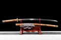 26 Inch Folded Damascus Japanese Tachi Sword Clay Tempered 60 HRC, 18-Step Mirror Polish, Gold Nashiji Scabbard