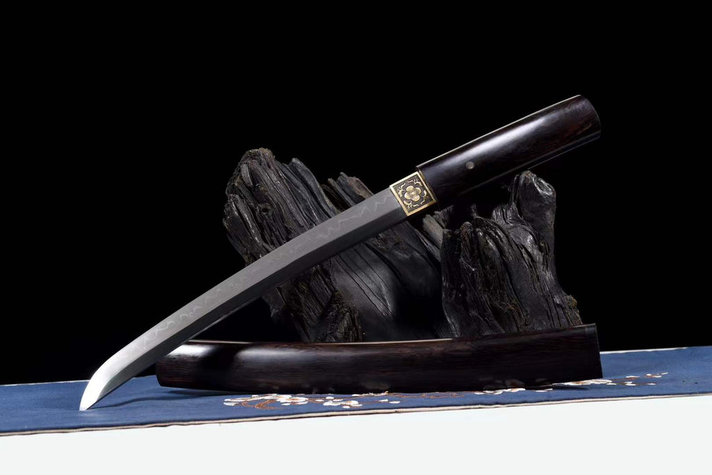 Handmade Japanese Tanto Samurai Sword Full Tang T10 Steel Clay Tempering Mini Katana Sword