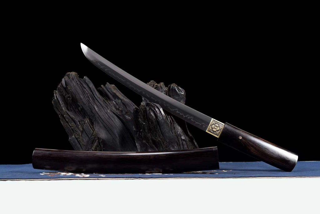 Handmade Japanese Tanto Samurai Sword Full Tang T10 Steel Clay Tempering Mini Katana Sword