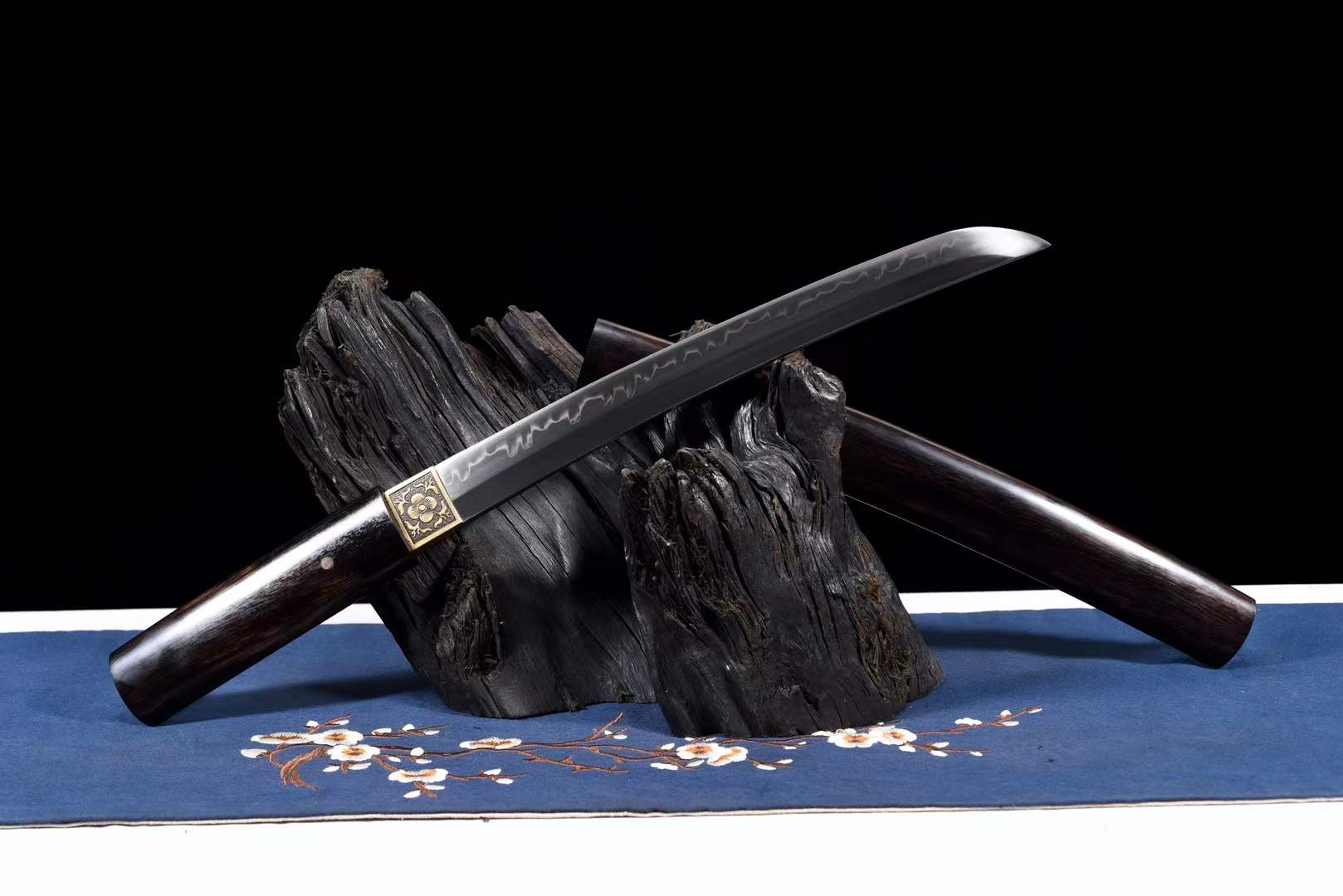 Handmade Japanese Tanto Samurai Sword Full Tang T10 Steel Clay Tempering Mini Katana Sword