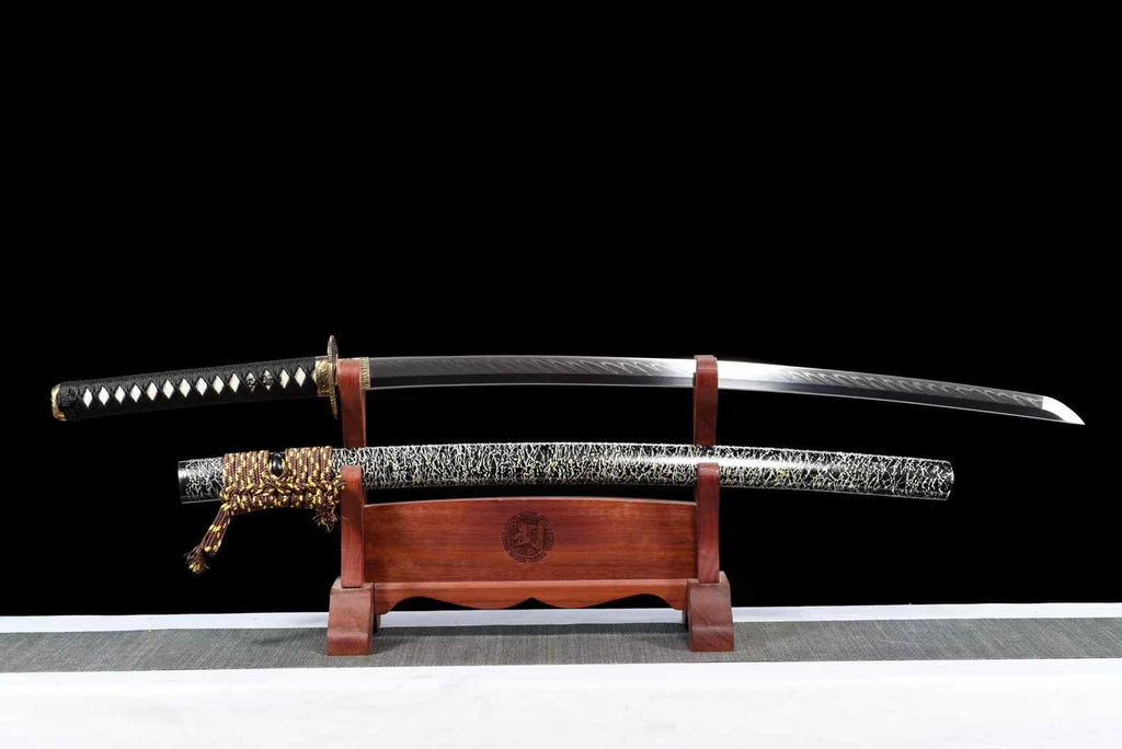 T10 Steel Katana – Wave Hamon Clay-Tempered Samurai Sword, Copper Fittings