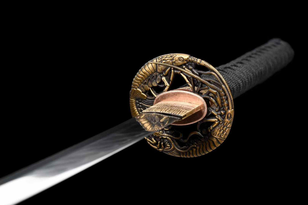 T10 Steel Katana – Wave Hamon Clay-Tempered Samurai Sword, Copper Fittings