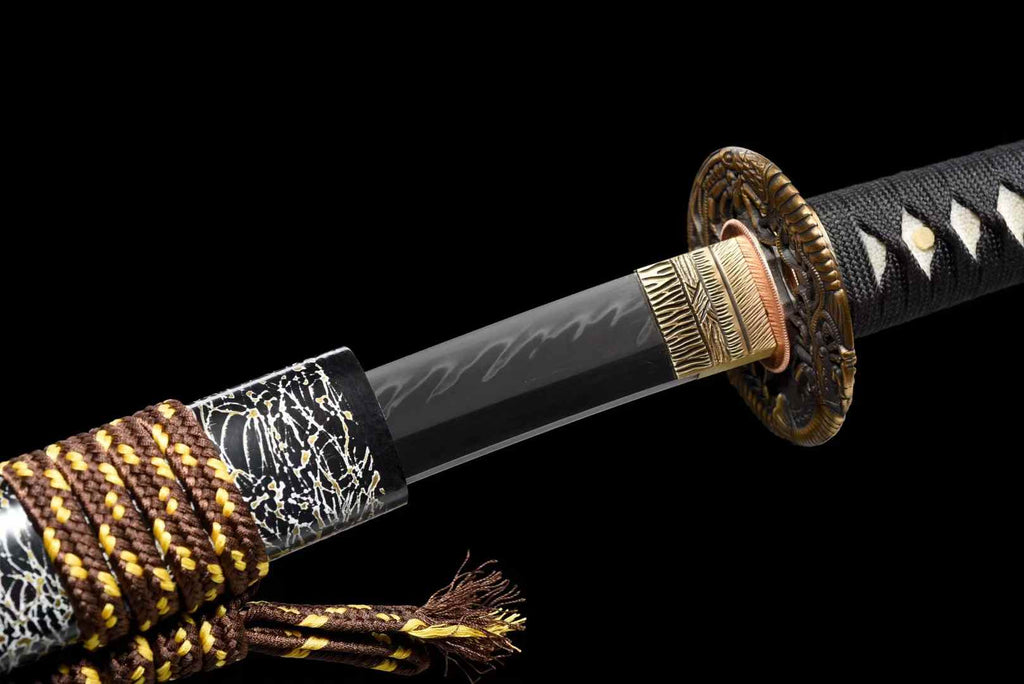 T10 Steel Katana – Wave Hamon Clay-Tempered Samurai Sword, Copper Fittings
