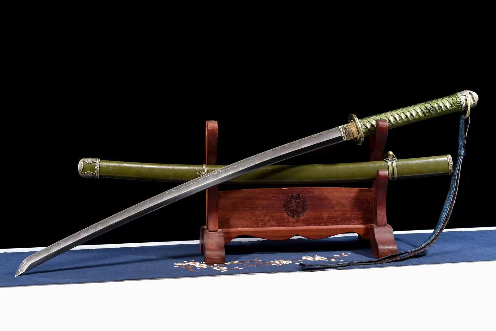HandMade Japanese Samurai Katana Clay Tempered Damascus Steel Military Sword Type 98 Tsuba