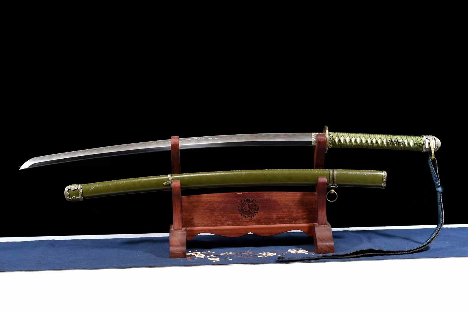 HandMade Japanese Samurai Katana Clay Tempered Damascus Steel Military Sword Type 98 Tsuba