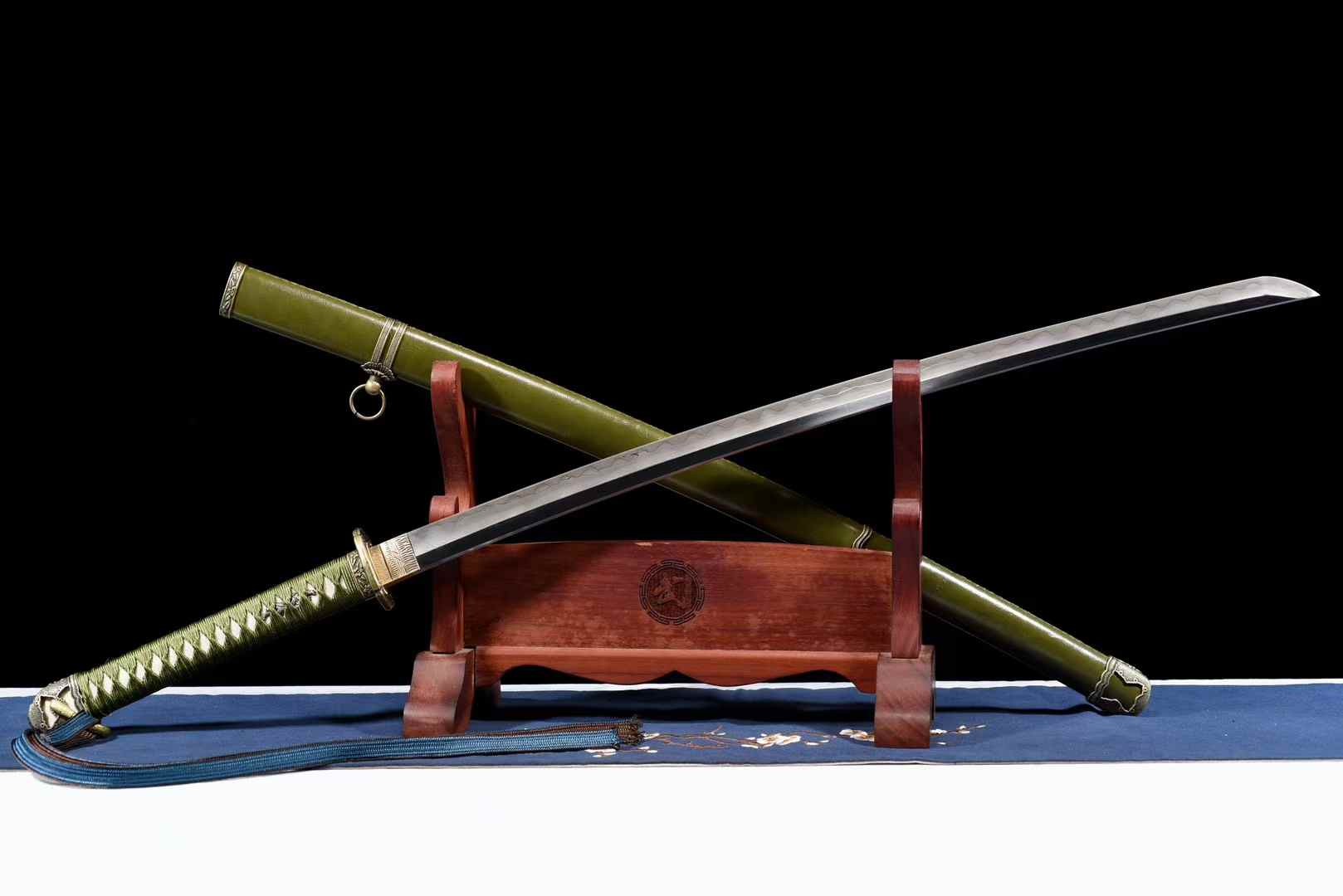 HandMade Japanese Samurai Katana Clay Tempered Damascus Steel Military Sword Type 98 Tsuba