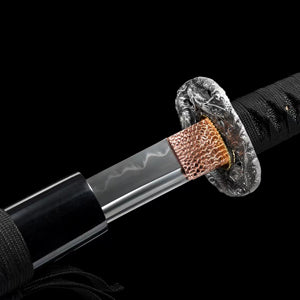 Handmade Black Dragon T10 Steel Katana Sword Clay Tempered Full Tang Samurai Sword with Golden Dragon Saya
