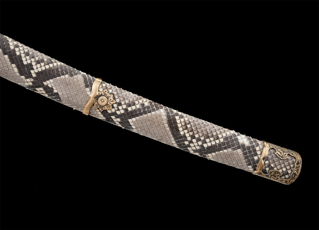 Handmade Japanese Taichi Sword,Full Tang Katana 5160 Steel with Snake Skin Saya & Copper Fittings