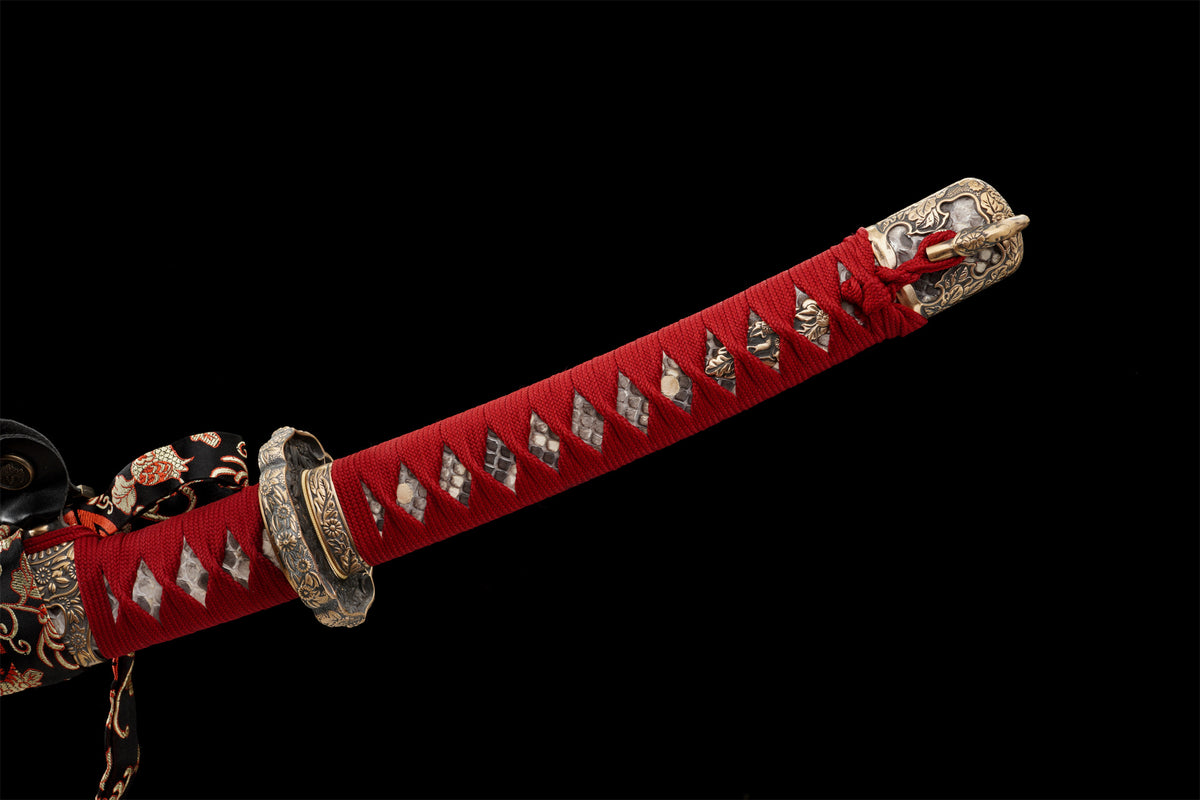 Handmade Japanese Taichi Sword,Full Tang Katana 5160 Steel with Snake Skin Saya & Copper Fittings