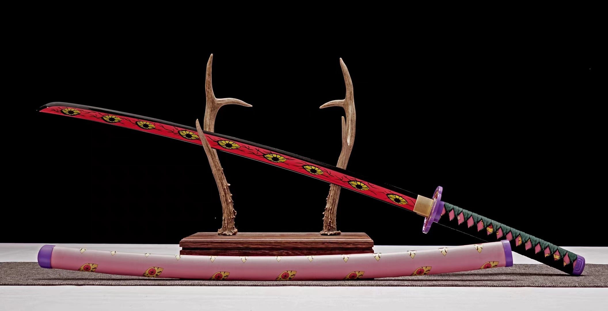 Demon Slayer Kokushibo Sword Moon Breathing Crimson Nichirin Katana 1045 Steel 1045 Carbon Steel(Sharp)